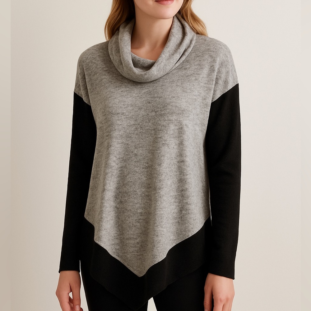 Design Lab Gray Black Cowl Neck Knit Flowy Tunic Top | Size XS